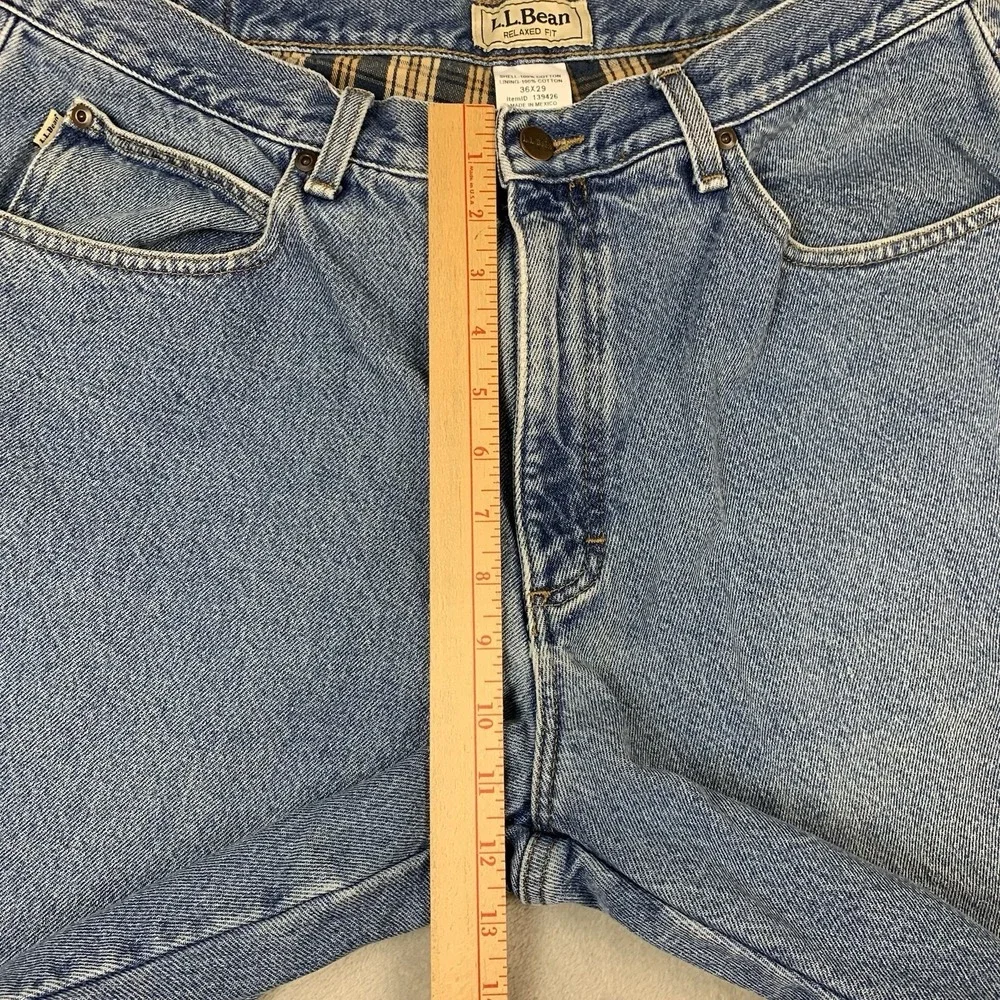 L L Bean Flannel Lined Jeans Mens 36x29* Blue Denim Relaxed Fit Work Outdoors